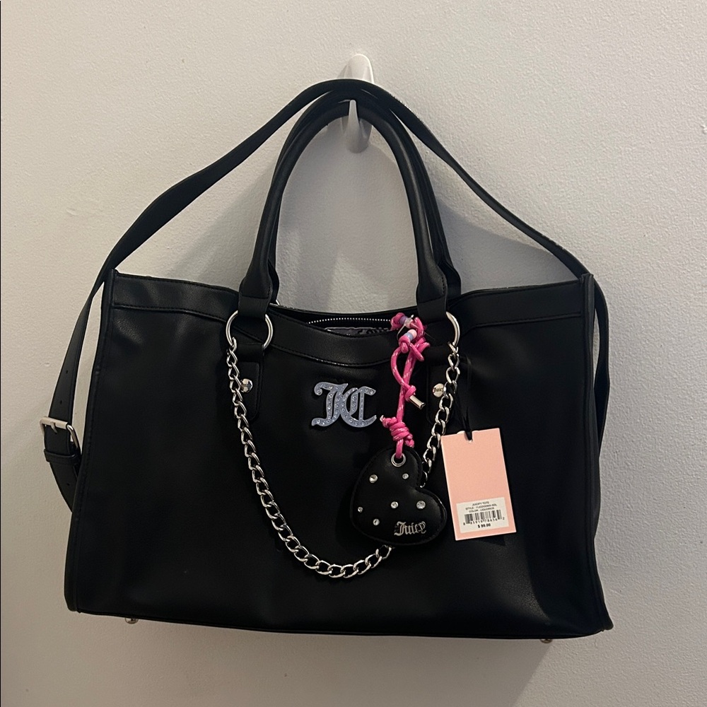 Juicy Couture Black Tote with Pink Charm & Chain